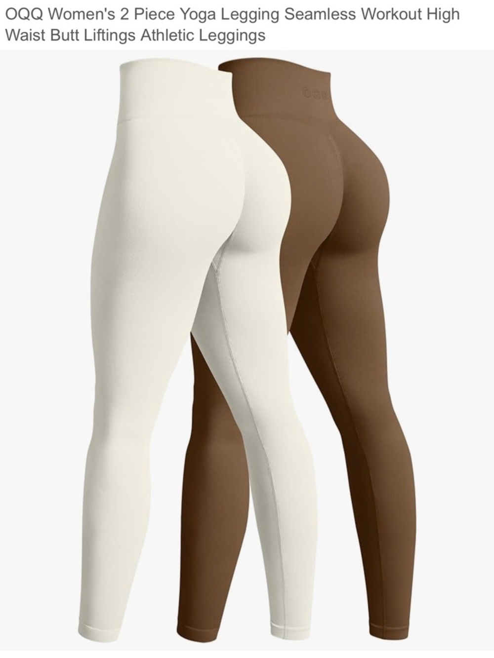 QQQ Women's Seamless High-Waist Leggings - White & Brown (2-Pack)